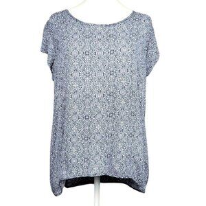 Womens L Rose & Rhyme Blue Cap Sleeves Elegant Design High-Low Pearl Keyhole Top